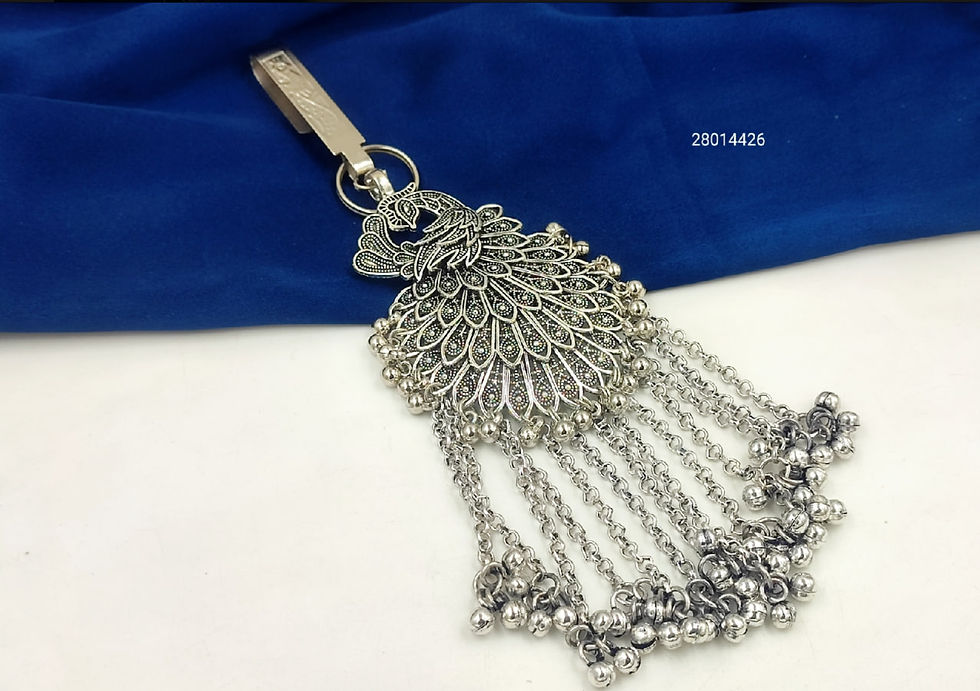 Oxidised Silver Peacock Satka Key Holder for Women | Stylish Keychain Accessory