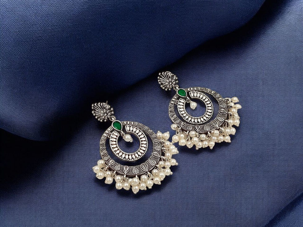 DVASU Antique Finish Oxidized Earrings with Pearl Accents