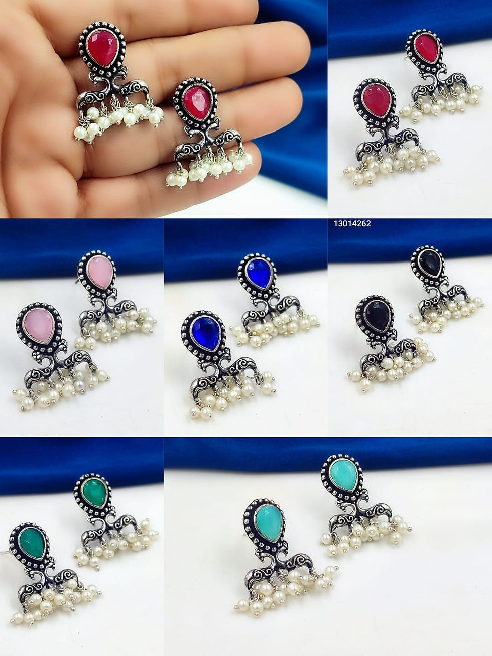 Oxidized Silver Stone Stud Earrings for Women – Traditional Ethnic Jewel