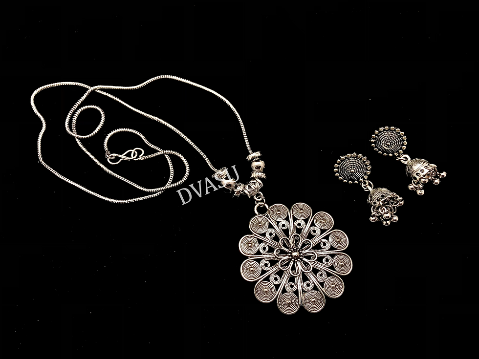 High Quality Jaipur Oxidized Flower Necklace with Earring for Women And Girls