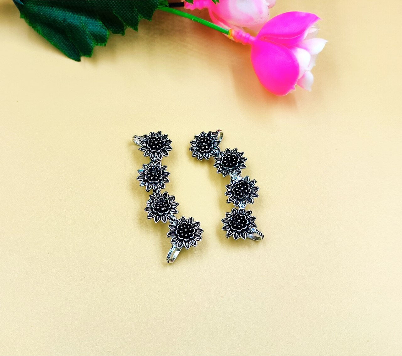 Oxidised Silver Earcuff Earring Brass Lightweight Traditional Ethnic Jew