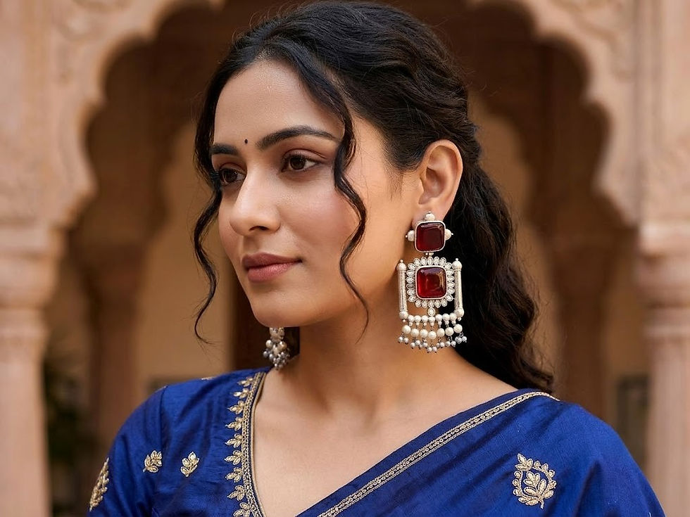 DVASU Oxidised Silver Look Pearl & Stone Work Earrings | Ethnic Jewellery