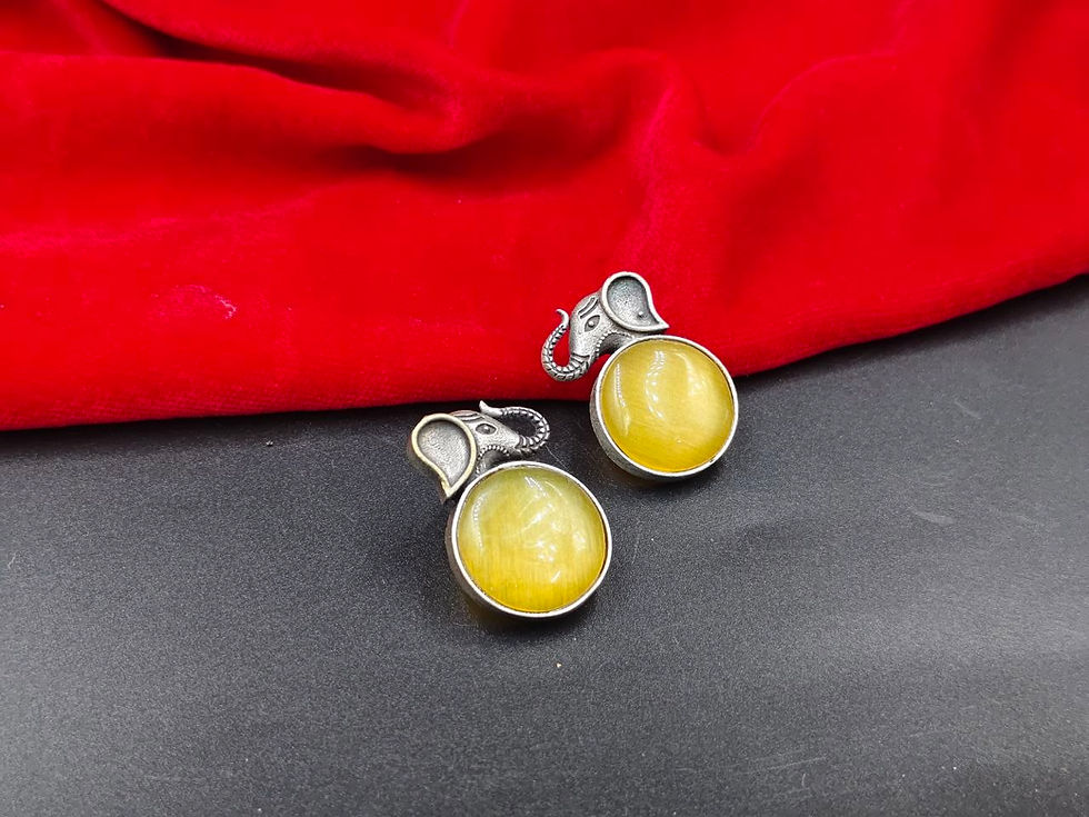 Thumbnail: DVASU Traditional Elephant Stud Earrings in Oxidised Silver Look Finish