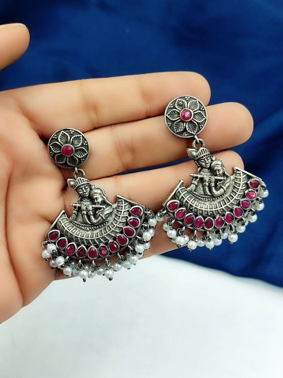 Dvasu Oxidised Silver Look Like RadhaKrishna Harmony Earrings