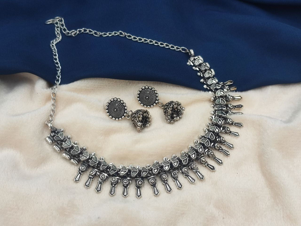 Oxidized Brass Chain Necklace Set with Earrings | Traditional Jewellery