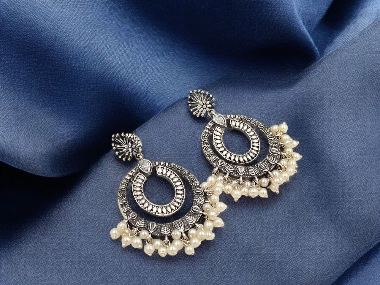 DVASU Antique Finish Oxidized Earrings with Pearl Accents