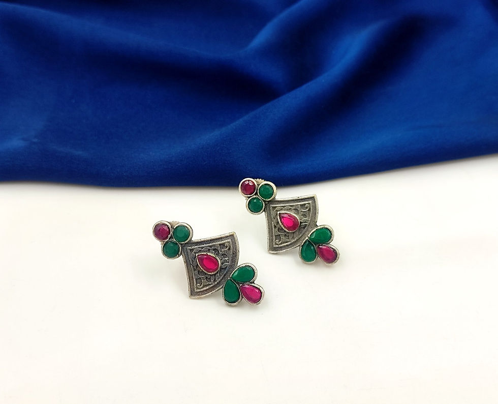 Oxidised Silver Look Light Weight Stud Earrings for Women