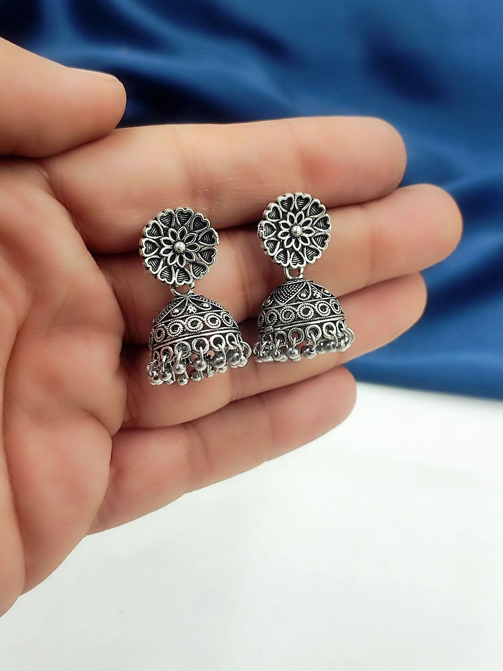 DVASU Elegant Oxidised Silver Light Weight Jhumki Earrings
