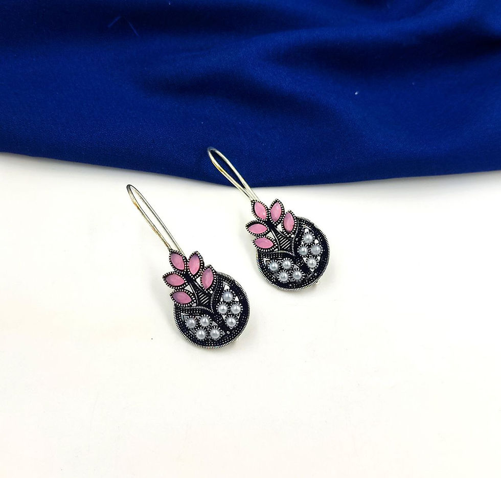 Thumbnail: DVASU Oxidised Silver Stone Earrings | Lightweight Traditional Oxidised Earrings