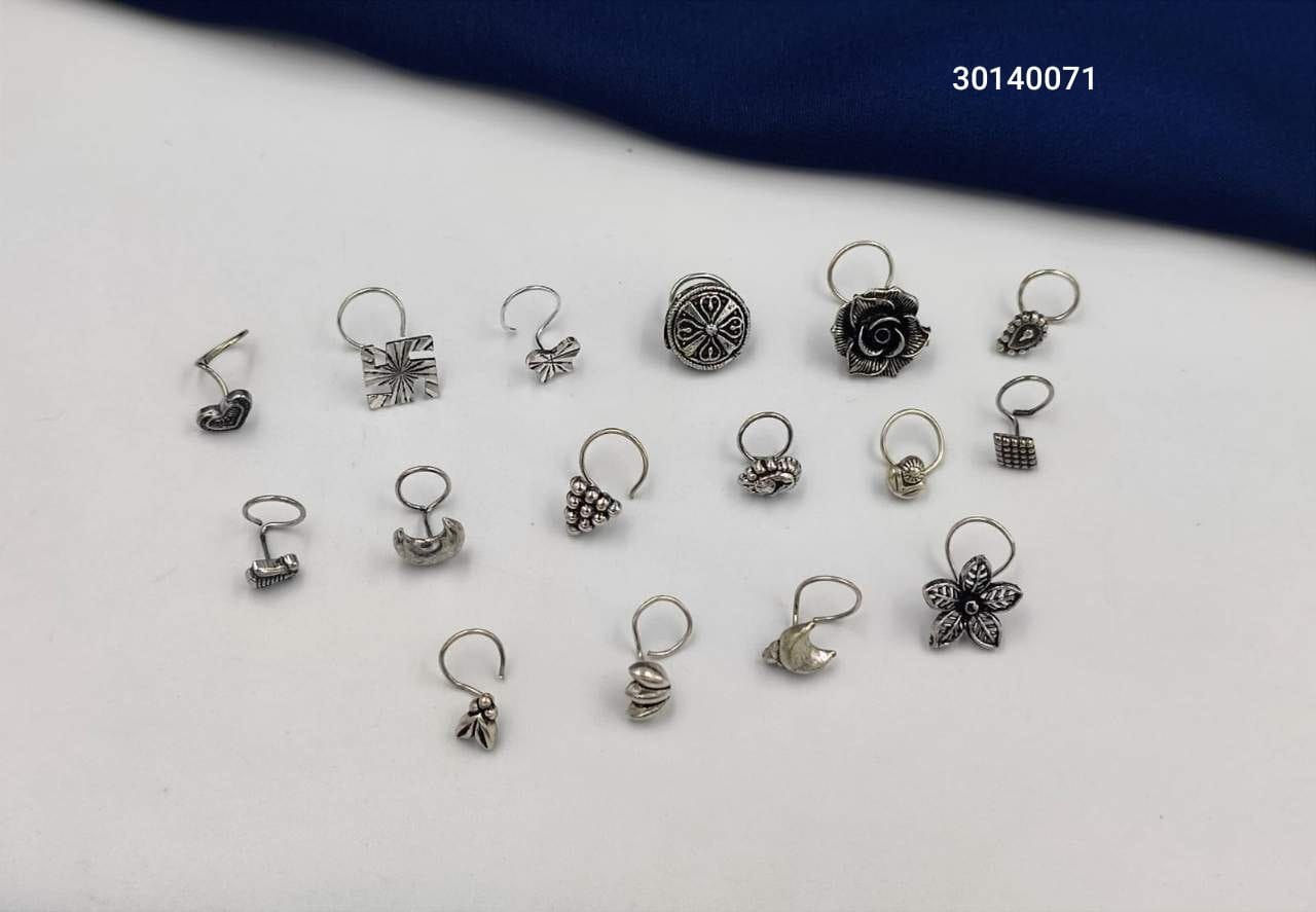 Oxidised Silver Wire Piercing Nose Pin Combo Pack for Women
