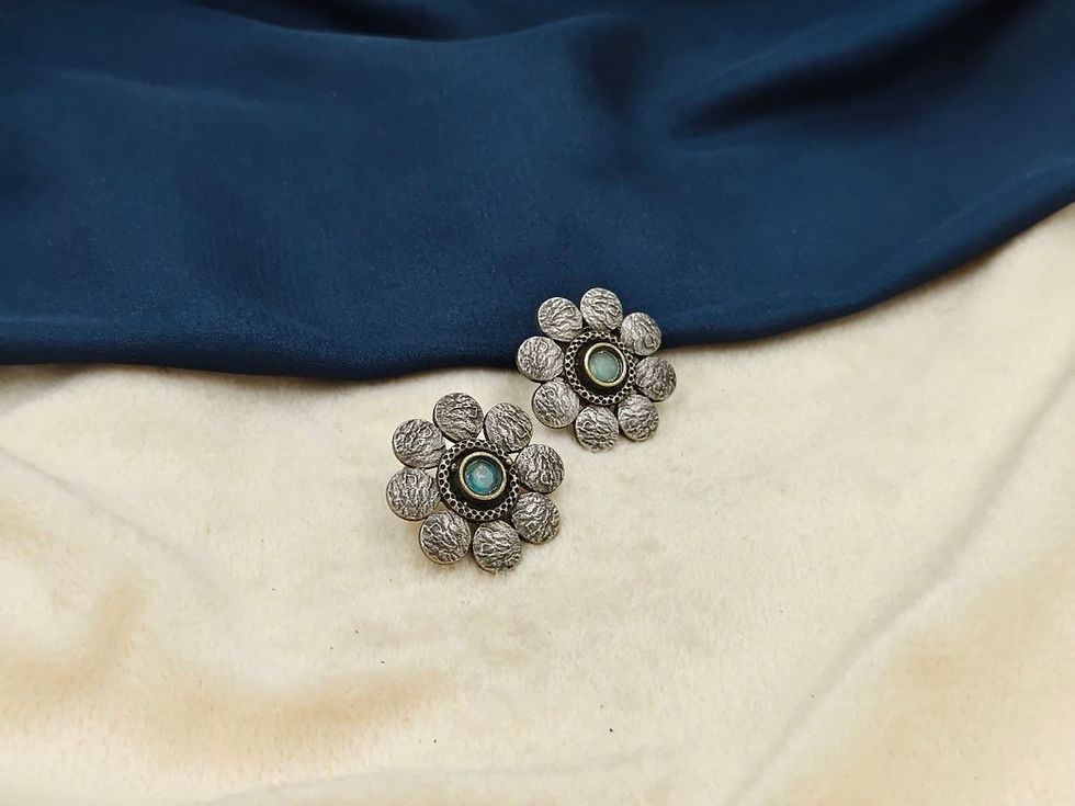 Thumbnail: Oxidised Silver Look Replica Flower Stud Earrings for Women
