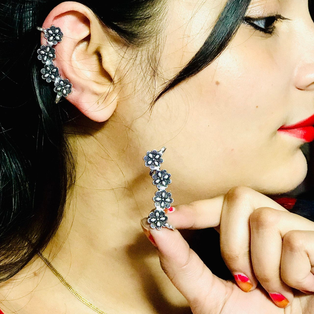 DVASU Oxidised Silver Brass Earcuff Earrings