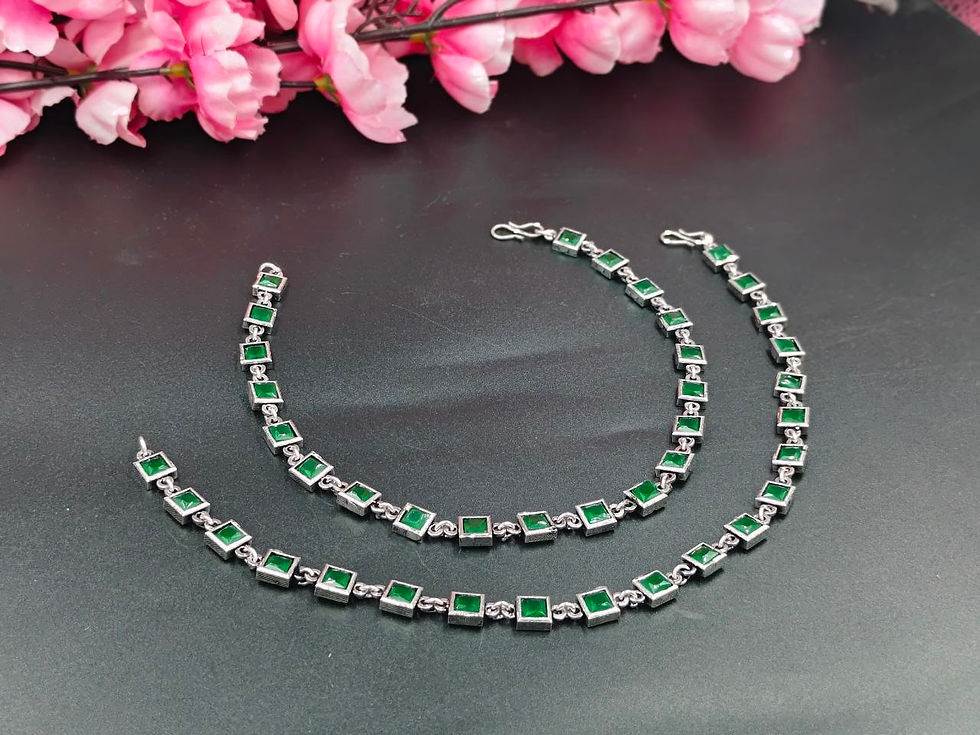 Thumbnail: DVASU Oxidised Silver Stone Anklet | Stylish Artificial Silver Look Payal for Women & Girls
