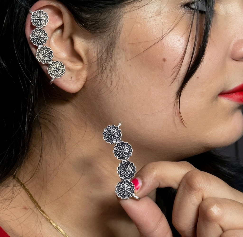 DVASU Oxidised Silver Earcuff Earrings | Stylish Ethnic Fashion Jewellery