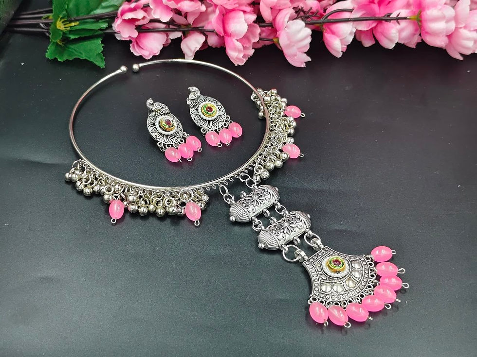DVASU Oxidised Silver Hasli Necklace with Earrings Set
