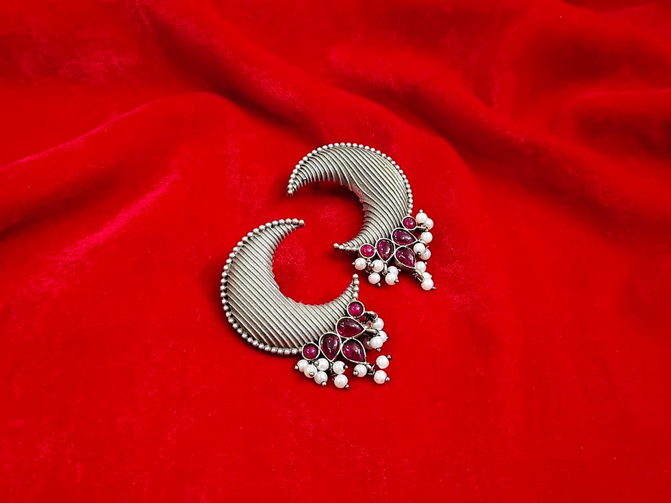 Traditional Oxidised Silver Look Like Moon Stone Earrings