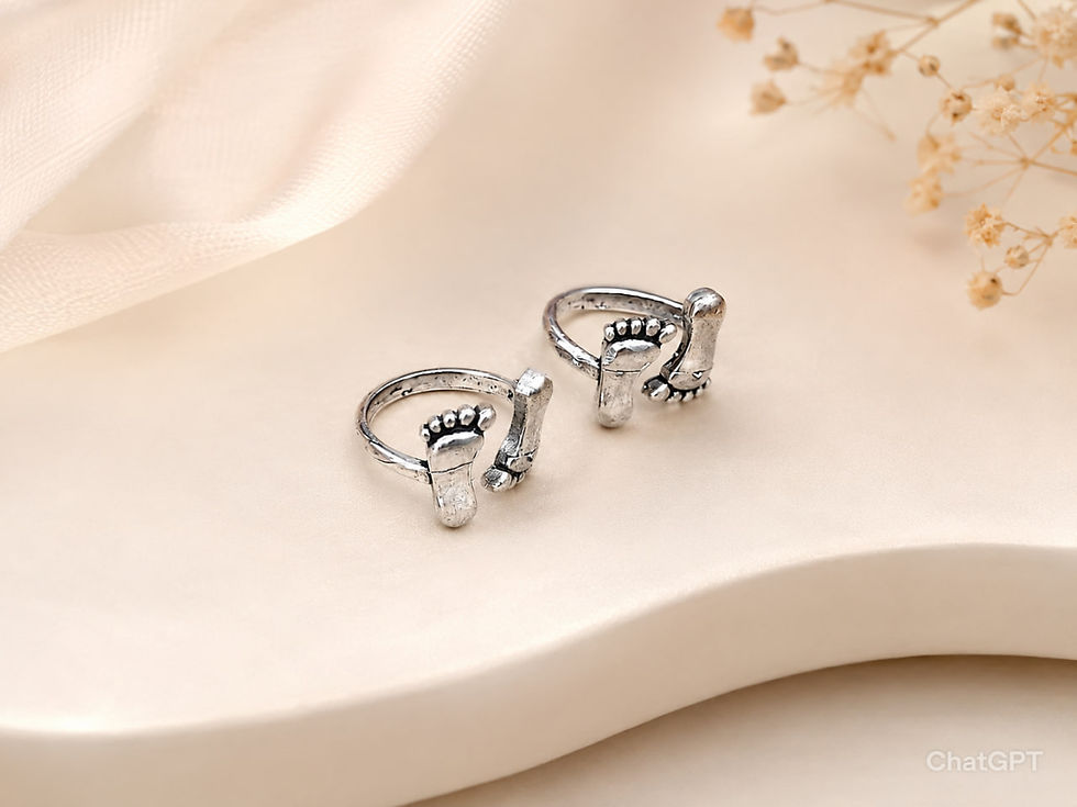 DVASU Stylish Oxidised Silver Foot Design Adjustable Bichiya Toe Rings