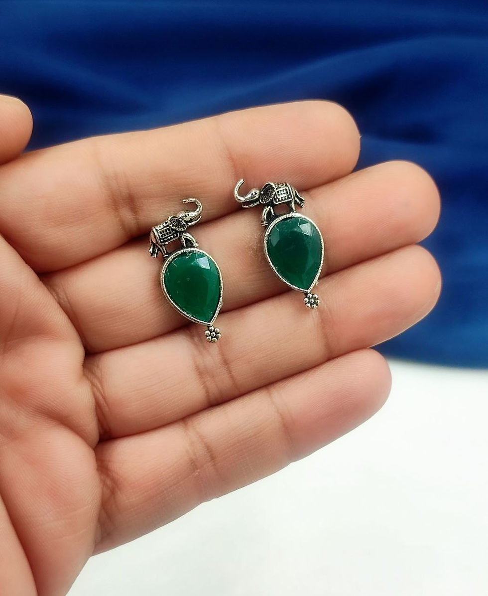 Oxidised Silver Light Weight Elephant Stone Earrings
