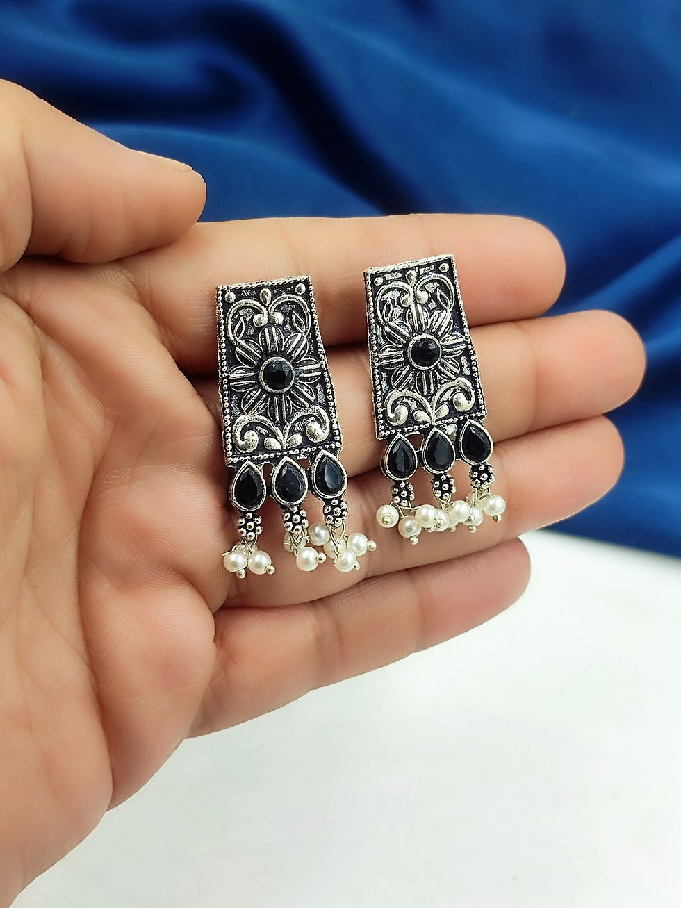 Thumbnail: Oxidised Silver Stud Earrings – Elegant Traditional Daily Wear