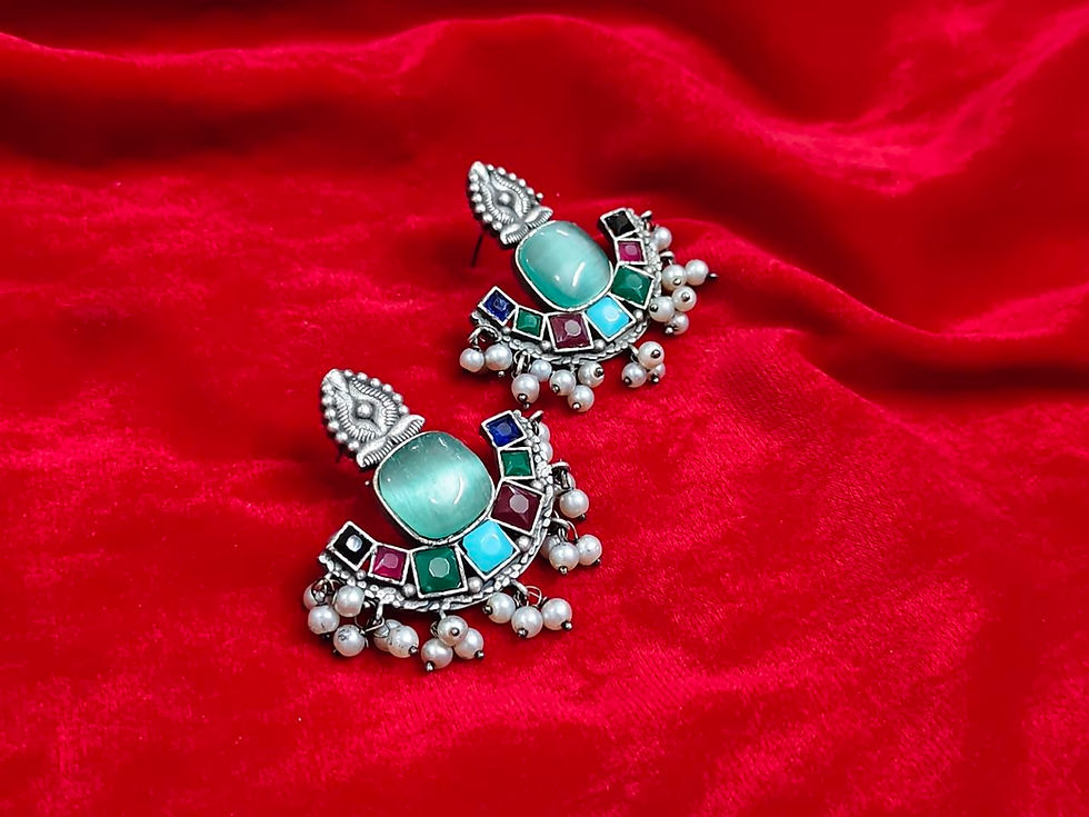Thumbnail: Oxidised Silver Look Like Stone Earrings for Women