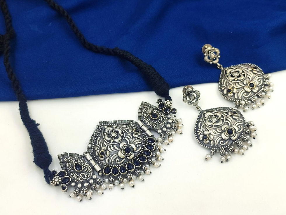 Thumbnail: Floral Fantasy: DVASU Oxidised Silver Look Like Chokar Necklace