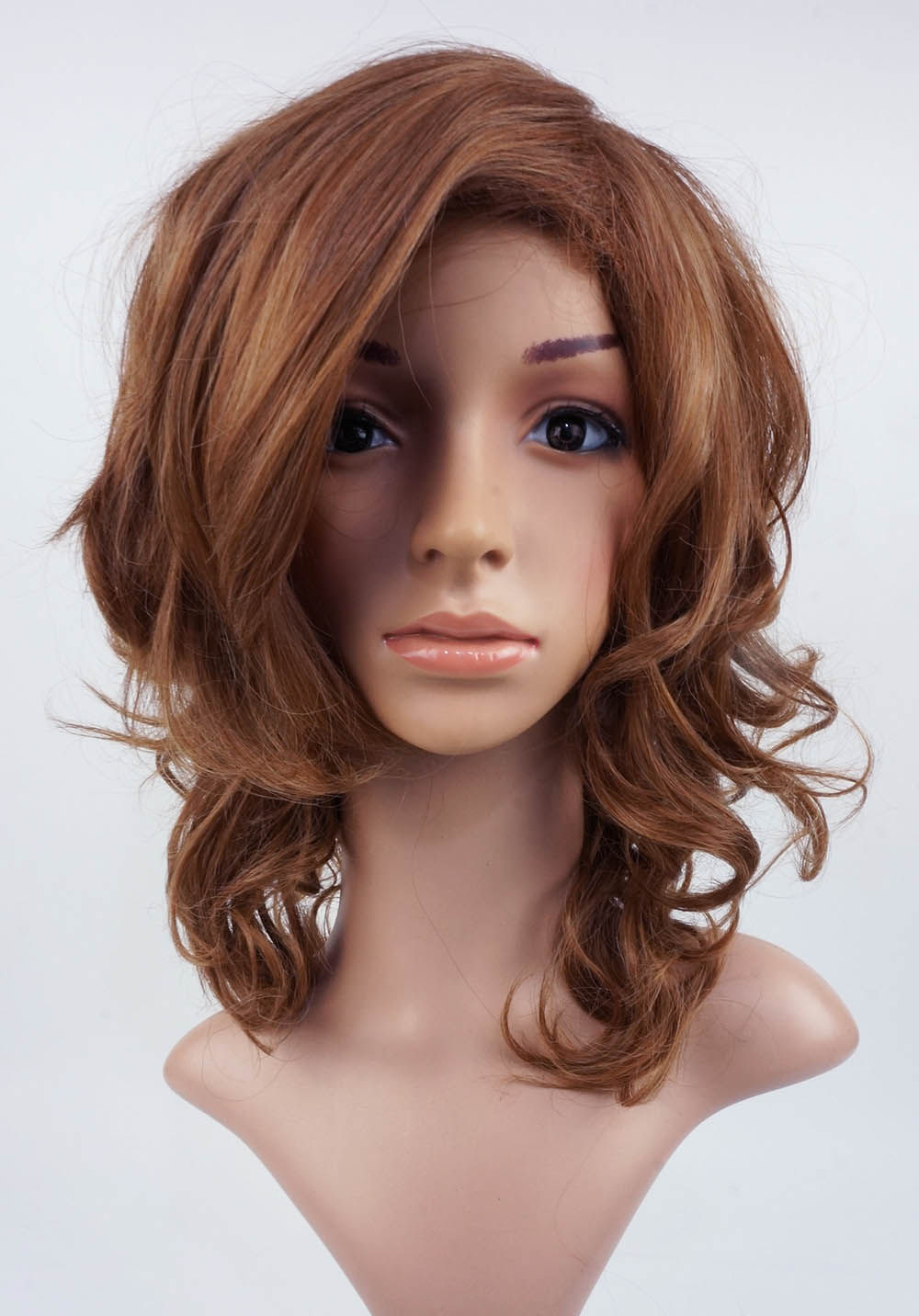 W13  Ash Brown Mix Layered Wavy Medium Length Wig