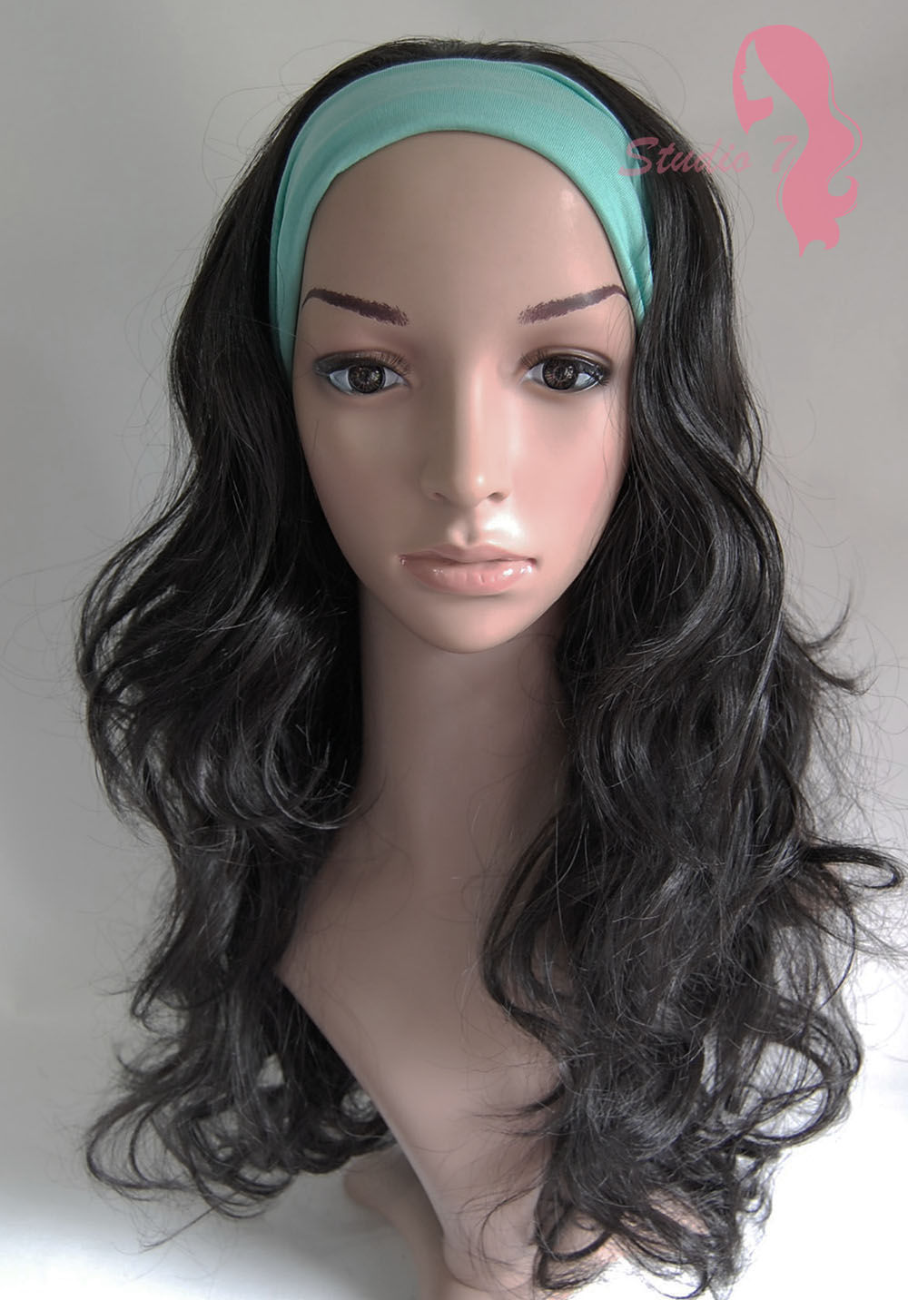 W46 Natural Black Curly 3/4 Wig Clip In Hair Piece