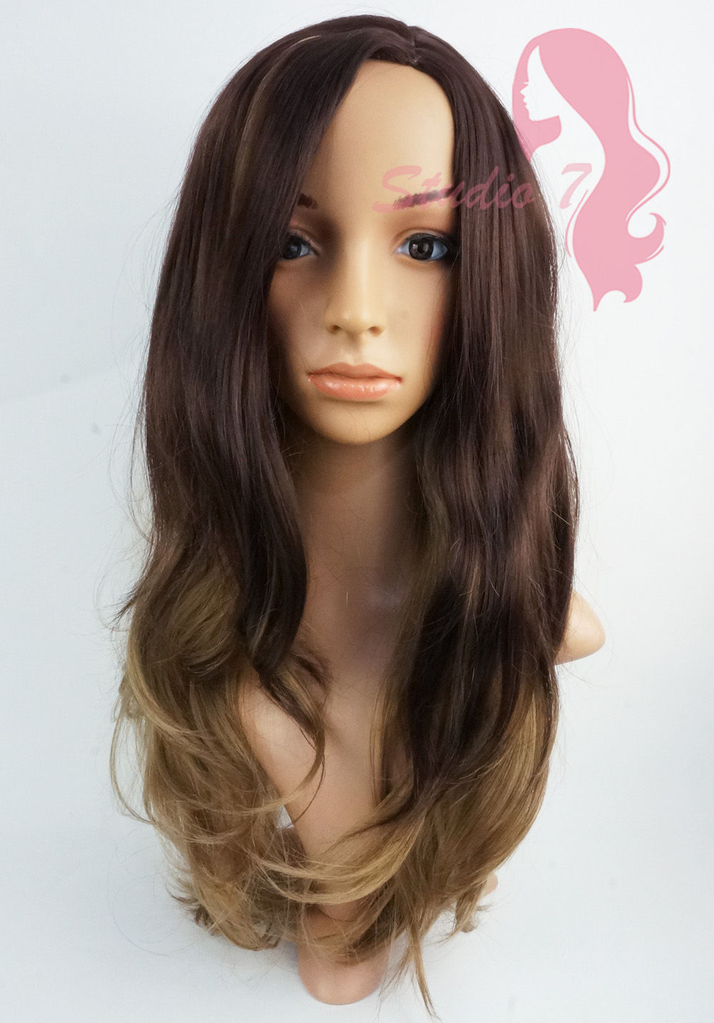 W118 Chocolate Brown Blonde Mix  Long Wavy Wig