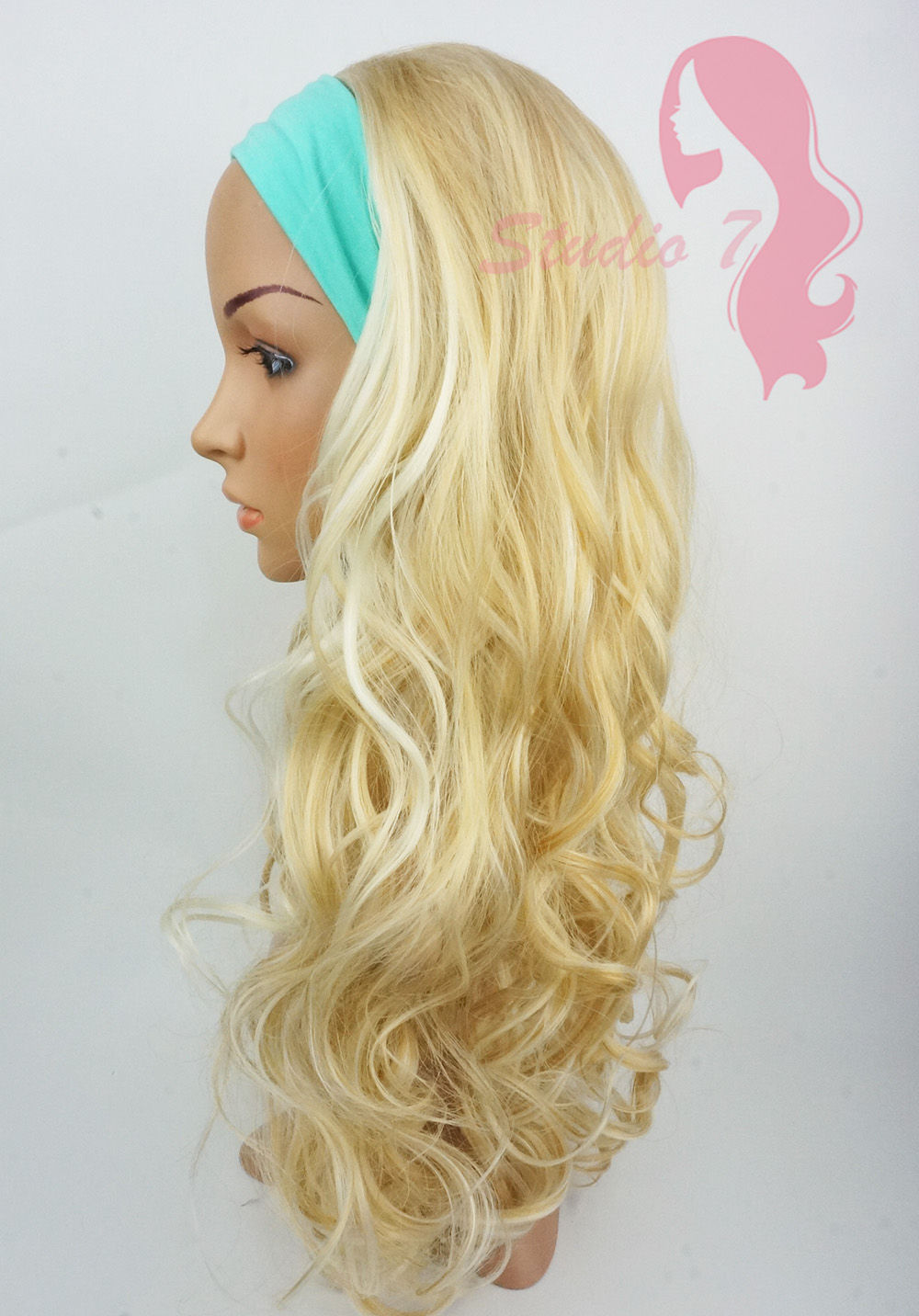W116 Mix Bleached Blonde Curly 3/4 Wig Clip In Hair