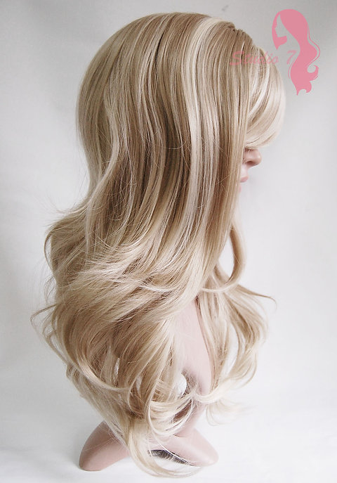 W61 Ash Blonde Bleach Blonde Highlight Long Wavy Wig Studio7uk