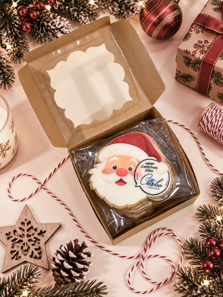 Thumbnail: Company Holiday Party Favors, Custom Logo Santa Cookies, Set of 4