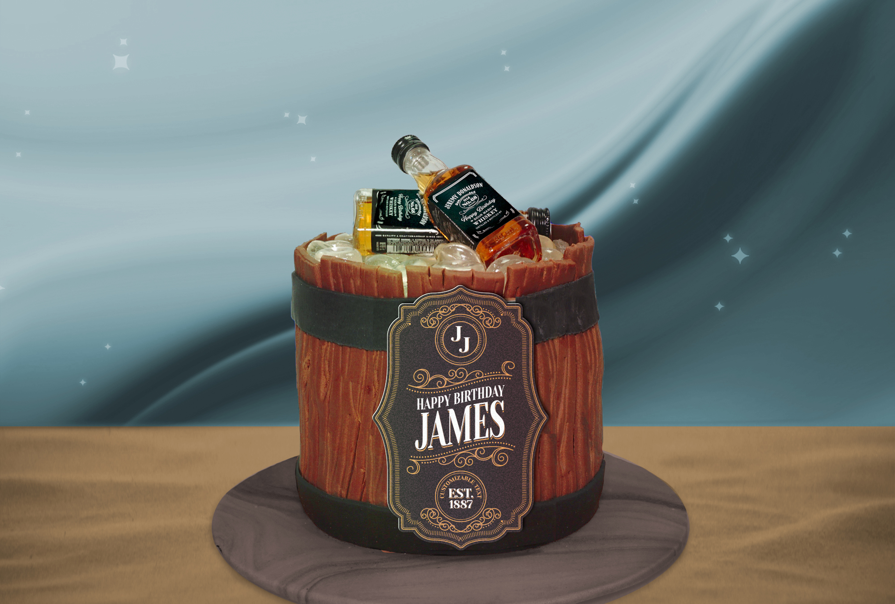 Whiskey barrel cake topper design