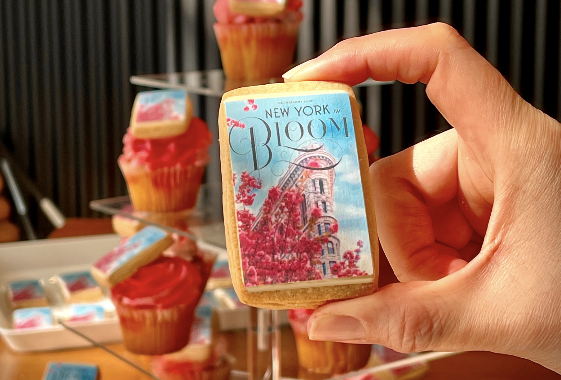 Mini book cover cookies shaped like real book covers