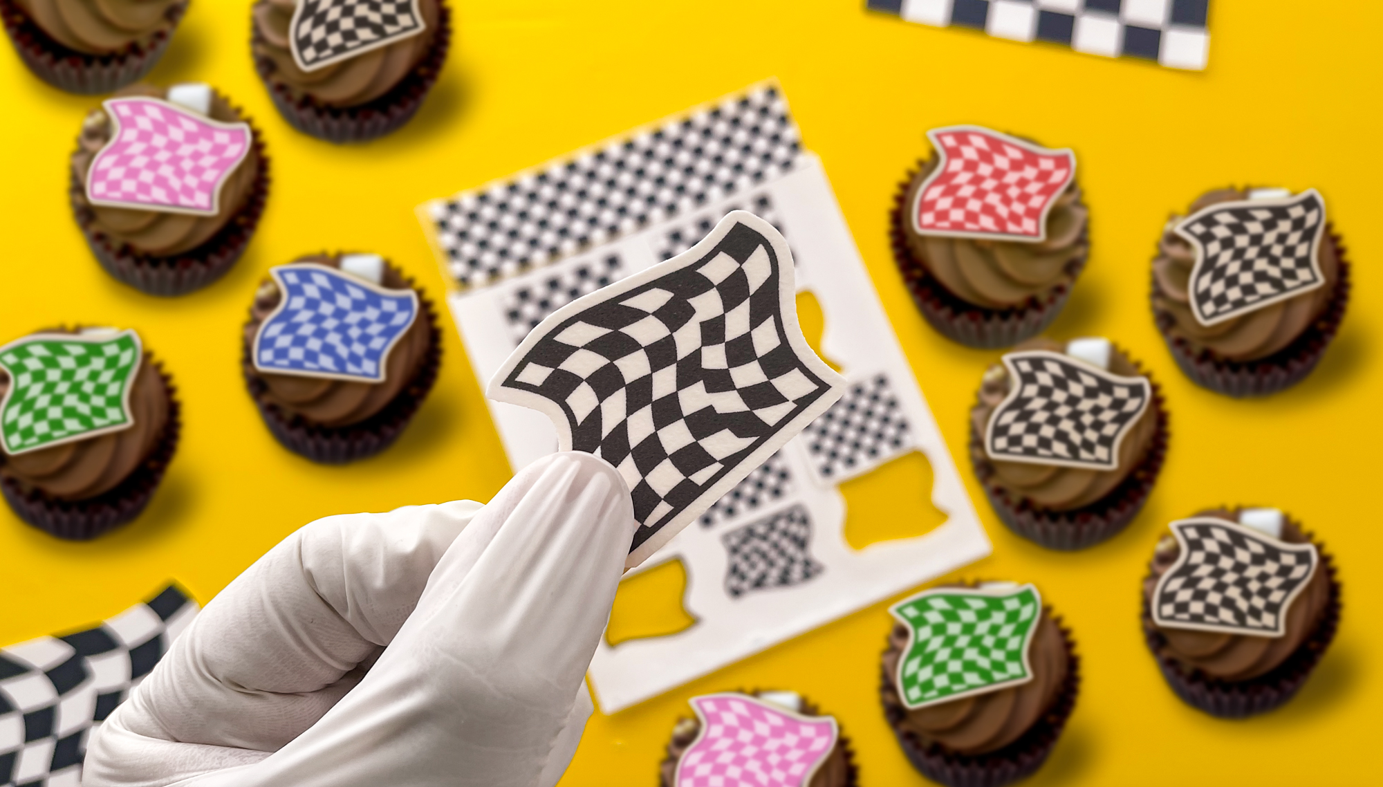 Black and white checkered flag die-cut edible pattern