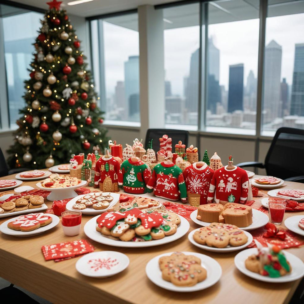 Holiday table for ugly sweater party in the office