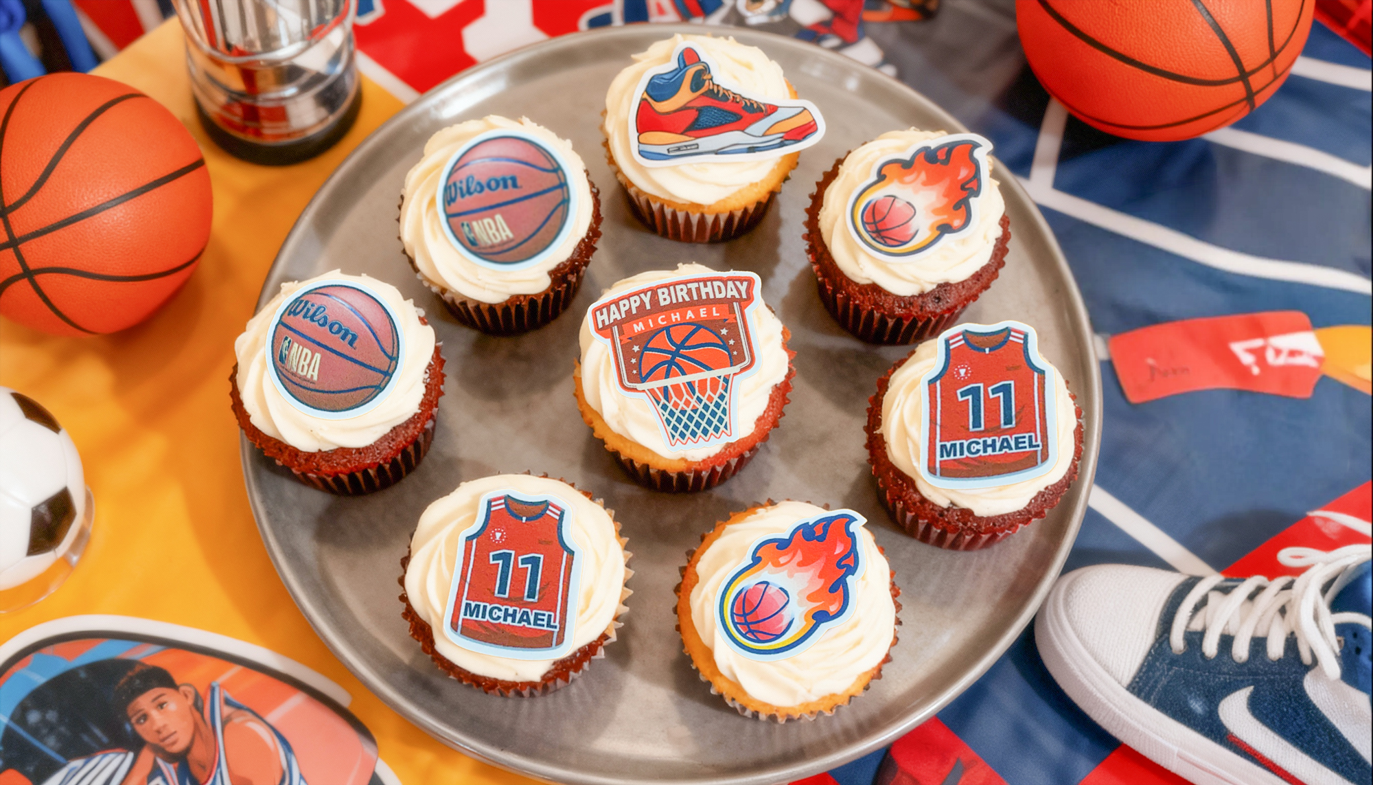 Basketball die-cut edible decorations, 12 piece set