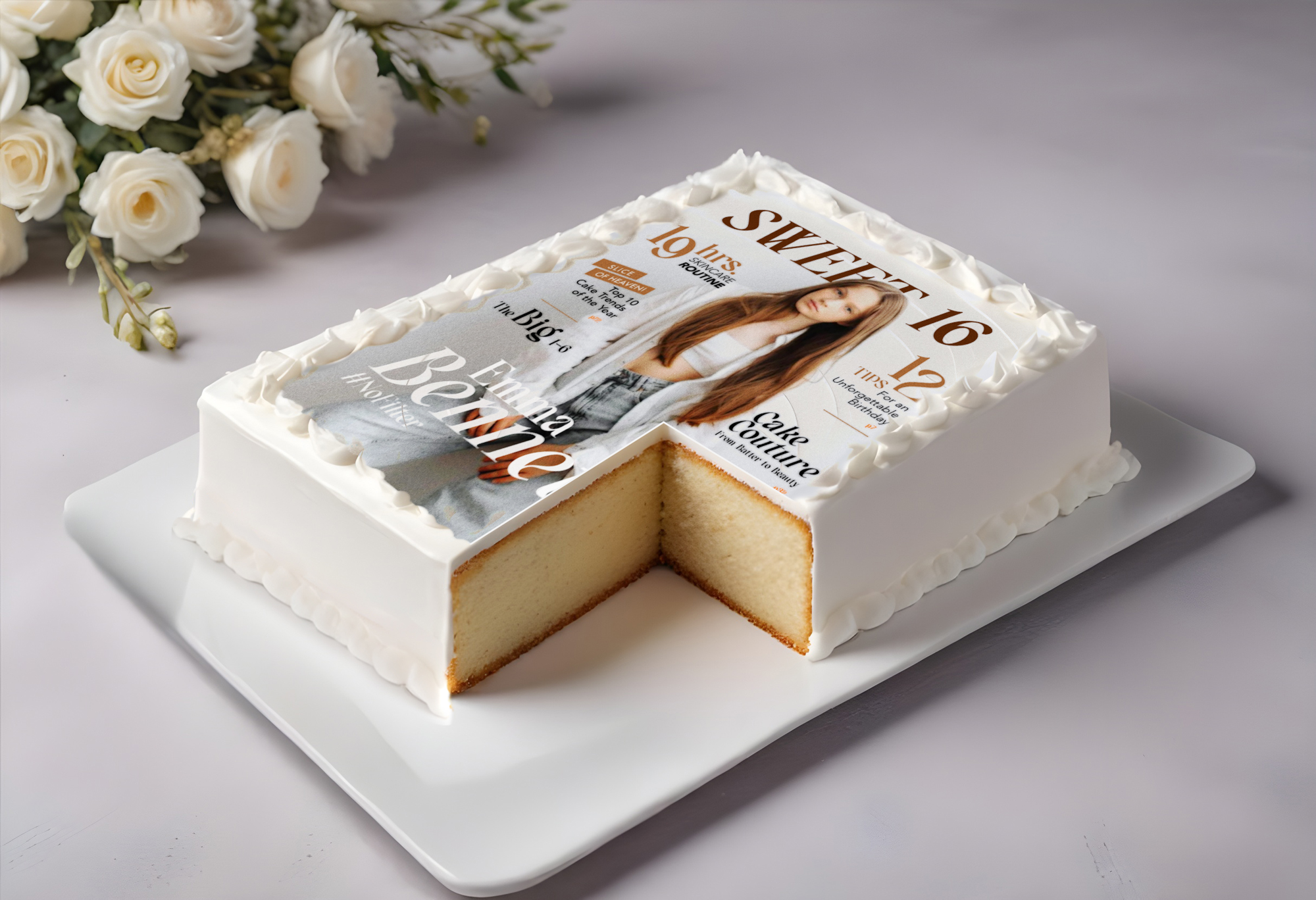 Custom magazine cover printed as an edible cake topper