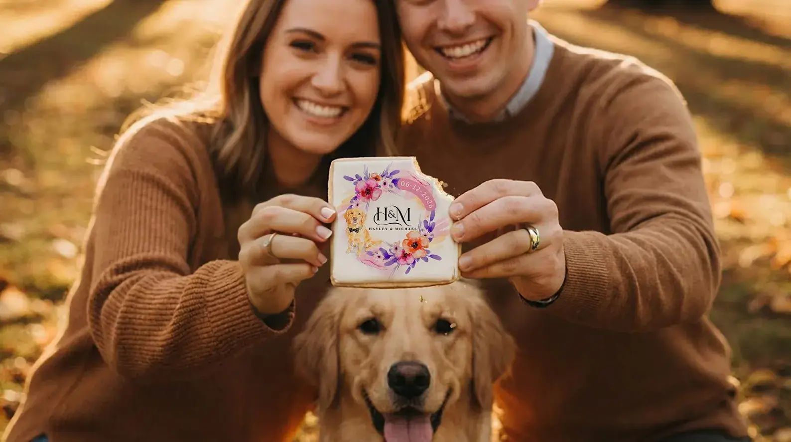 Personalized Wedding Cookies with Monogram & Dog Portrait – Custom Pet Wedding F