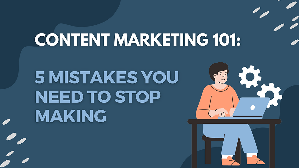 Graphic image with Content Marketing title text and image of person at a computer