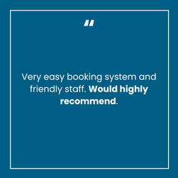 A graphic featuring a positive customer review about an easy booking process and friendly staff at Mendip Activity Centre's Kids Adventure Summer Camps