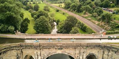 Aerial view of brand new river trips over the aqueduct