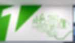 Eine Wand mit einer grünen Ecke, mit einer großen weißen Eins. Eine Frau als grüne Strichgrafik mit einem Laptop und eine Handy. Im Hintergrund Wolkenkratzer.