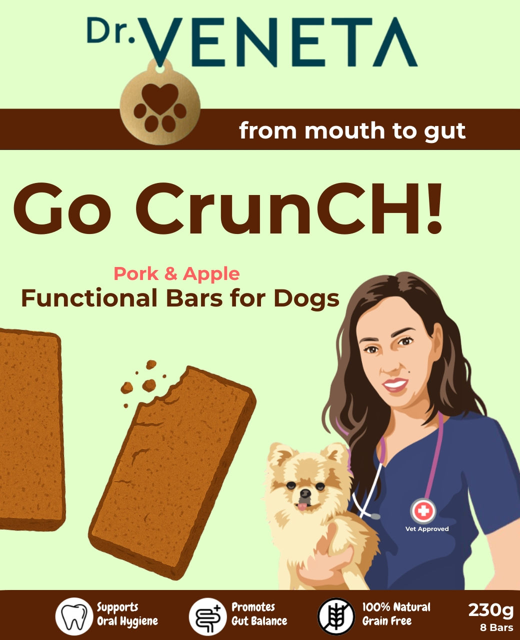 Dr Veneta - Go CrunCH! Pork& Apple | Dog Natural Functional Treat Bars