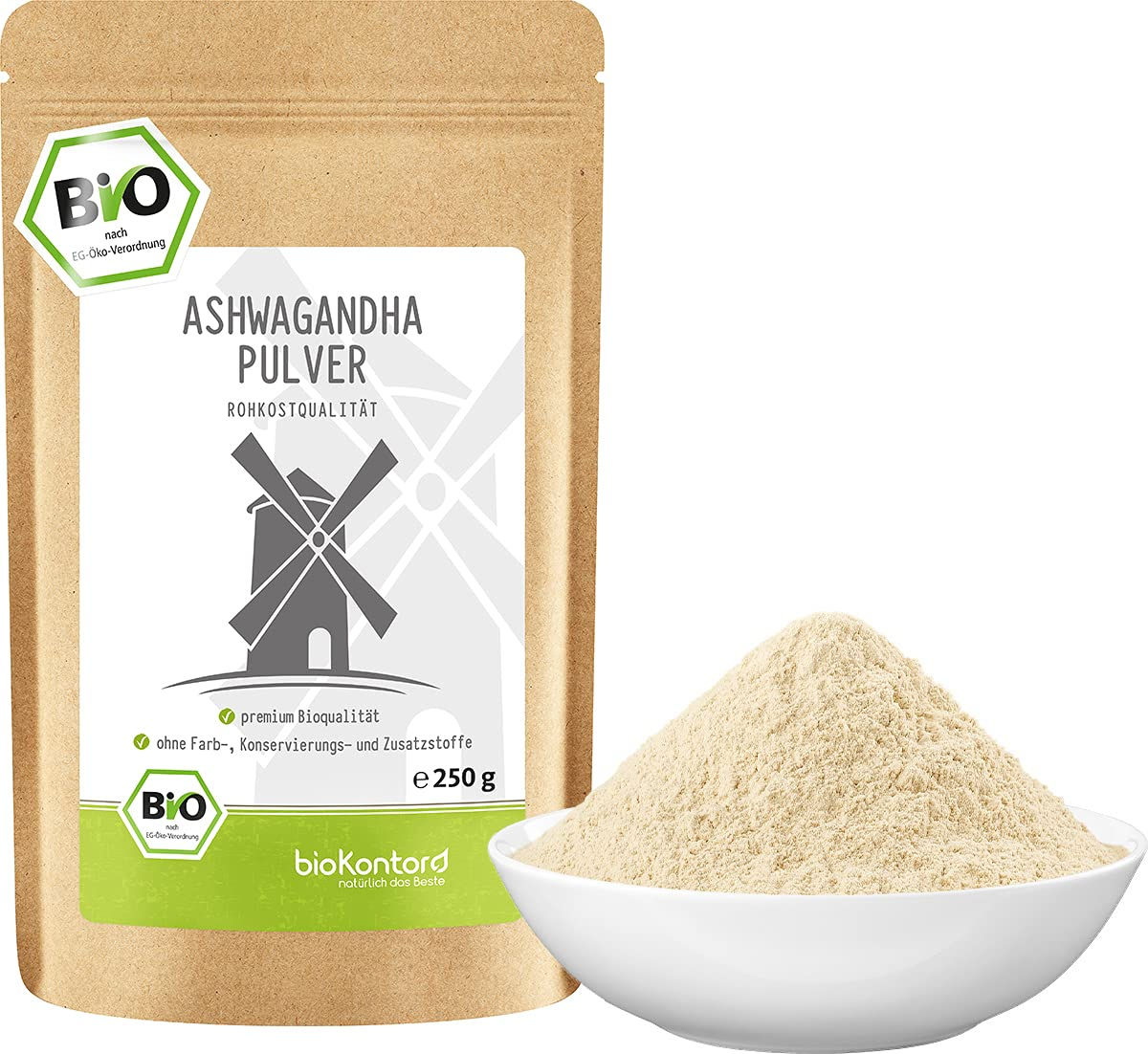 bioKontor – Bio Ashwagandha Pulver 250g – Ashwagandha Wurzel Pulver aus Indie...