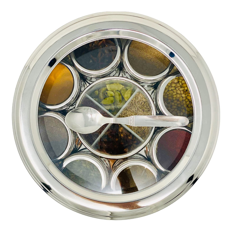 Thumbnail: spice dabba Indische Gewürzbox aus Edelstahl, Masala Dabba 12 Gewürze, Deckel...