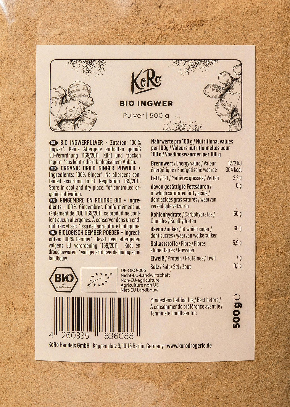 Miniatura: KoRo - Bio Ingwer Pulver 500 g - Superfood - Pulver ohne Zucker und ohne Schw...