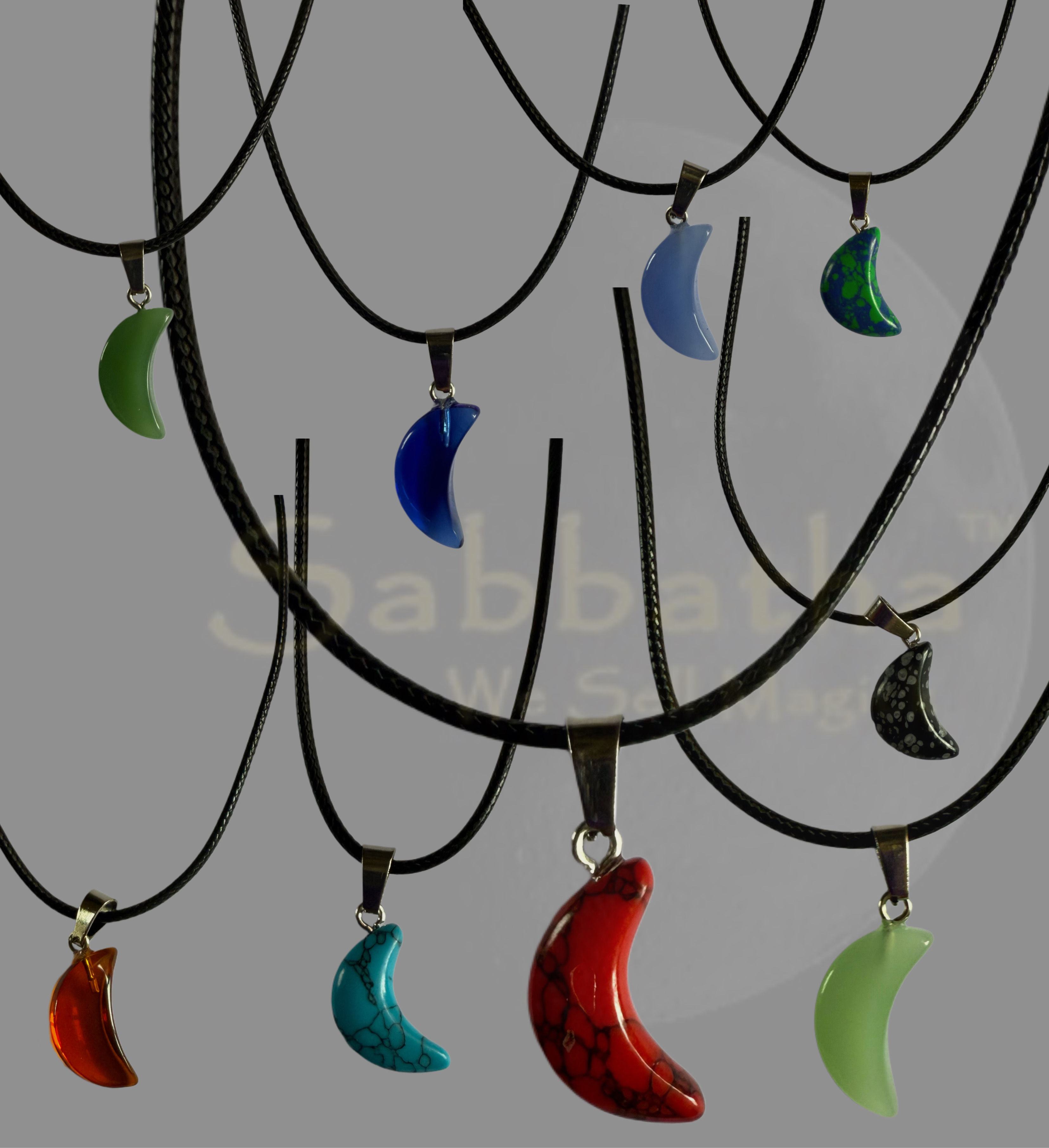 Moon Necklace on Black Cord - Various Colours