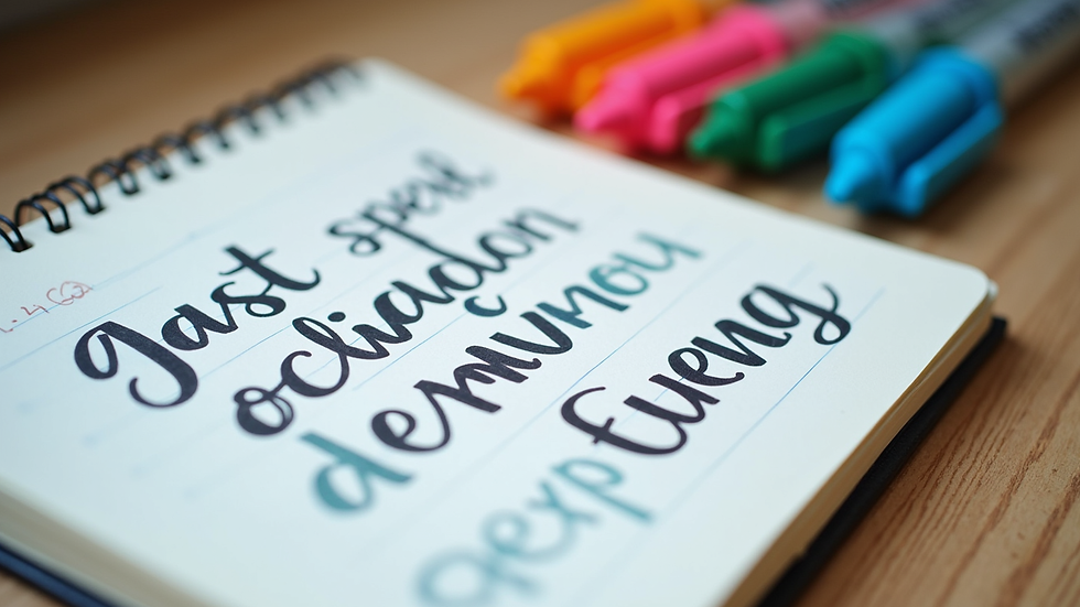Close-up view of a notebook with handwritten English idioms and colorful markers