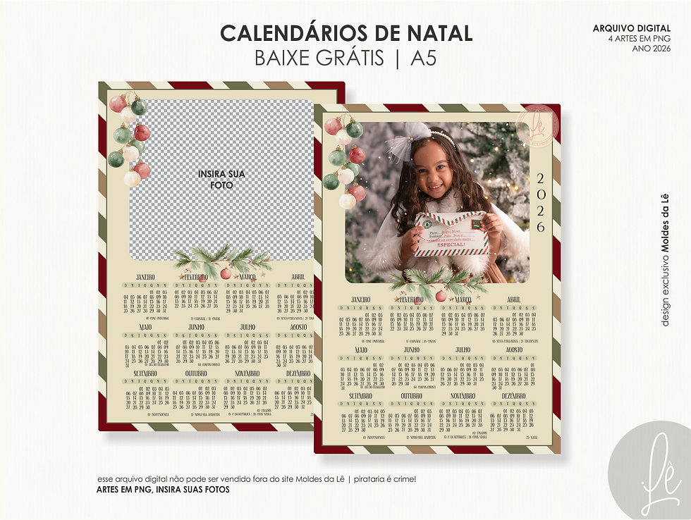 BAIXE GRÁTIS - CALENDÁRIO PARA FOTO NATAL