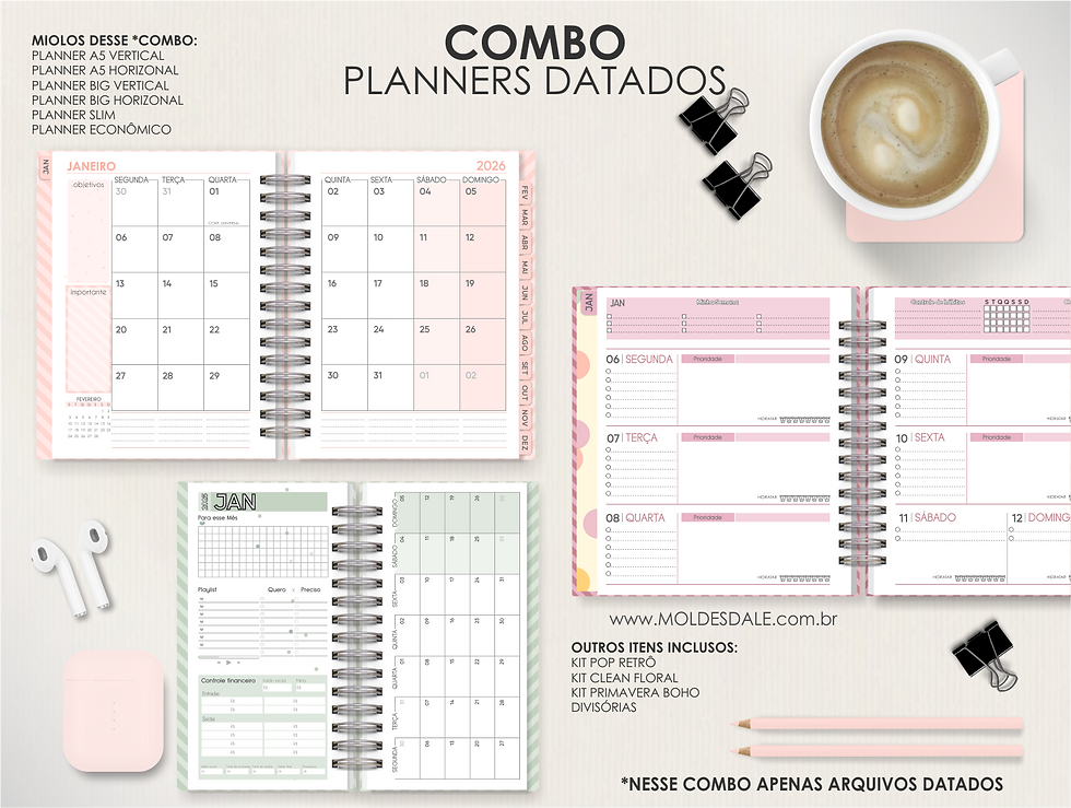COMBO PLANNERS DATADOS | BIG-A5-SLIM | CAPAS E DIVISÓRIAS